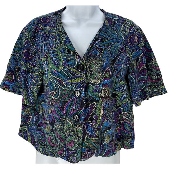 Vintage Norton McNaughton Button Up Blouse 12 Blue Purple Short Sleeve 80s Retro - Picture 1 of 5